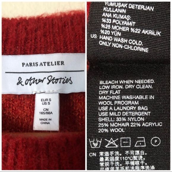 Paris Atelier & Other Stories Red Orange Fuzzy Crewneck sweater Small preowned - Picture 5 of 5